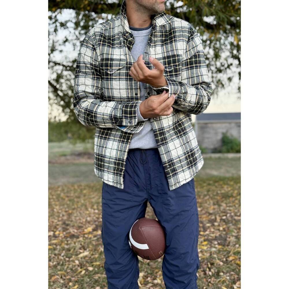NEW RELWEN quilted flannel shirt jacket in cream/forest tartan - Picture 5 of 5